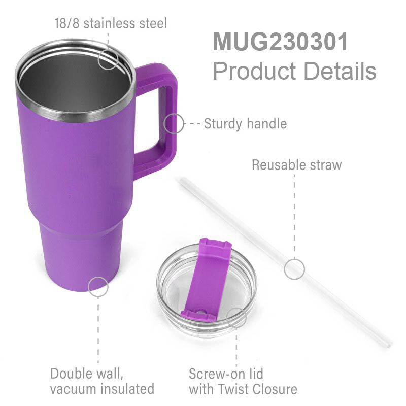 40 oz Double Wall Vacuum Mug & Straw Lid with Twist Closure