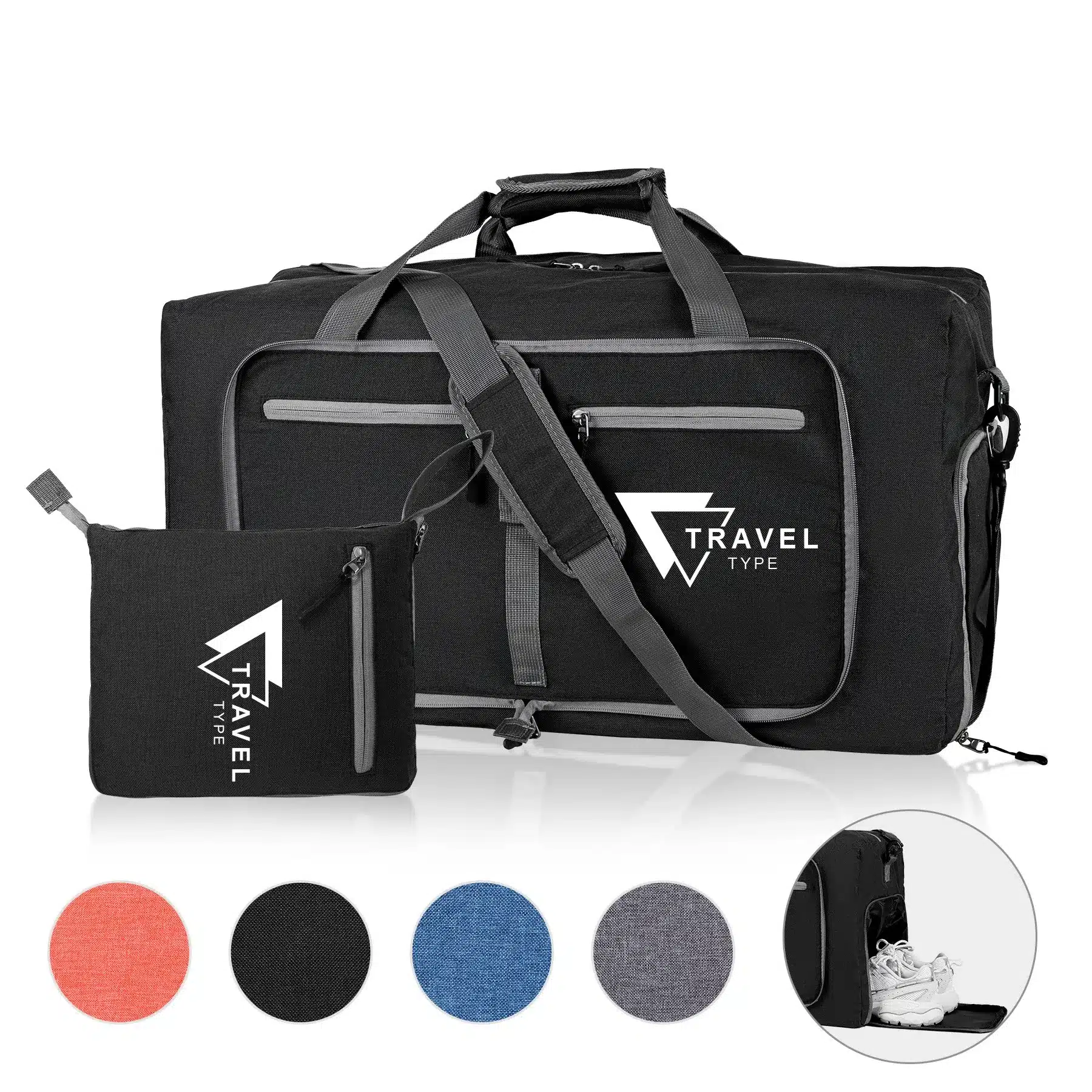 Foldable Travel Duffle Bag With Shoes Compartment